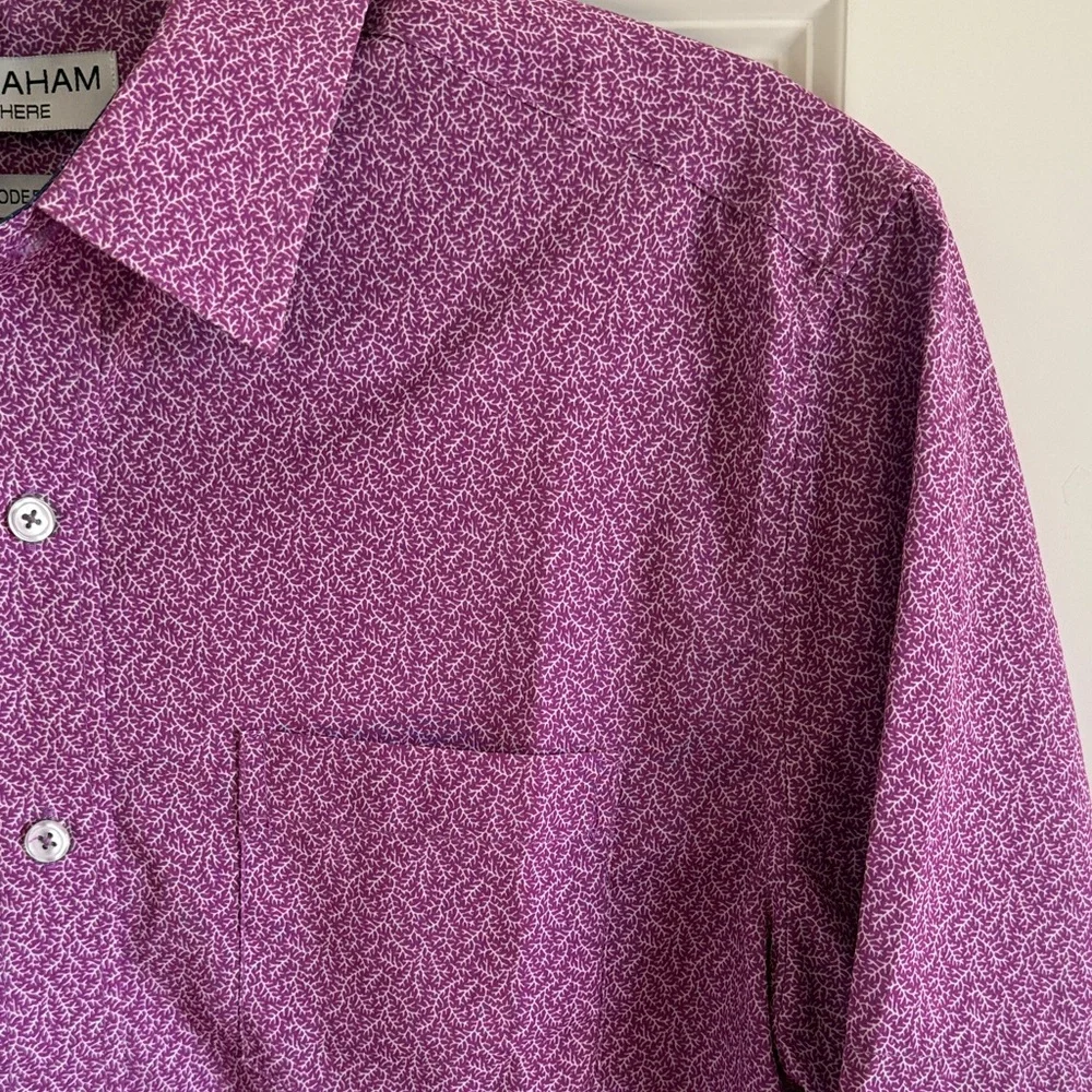 Nick Graham Stretch Modern Fit Short-Sleeve Blue Button-Up Shirt Size Medium